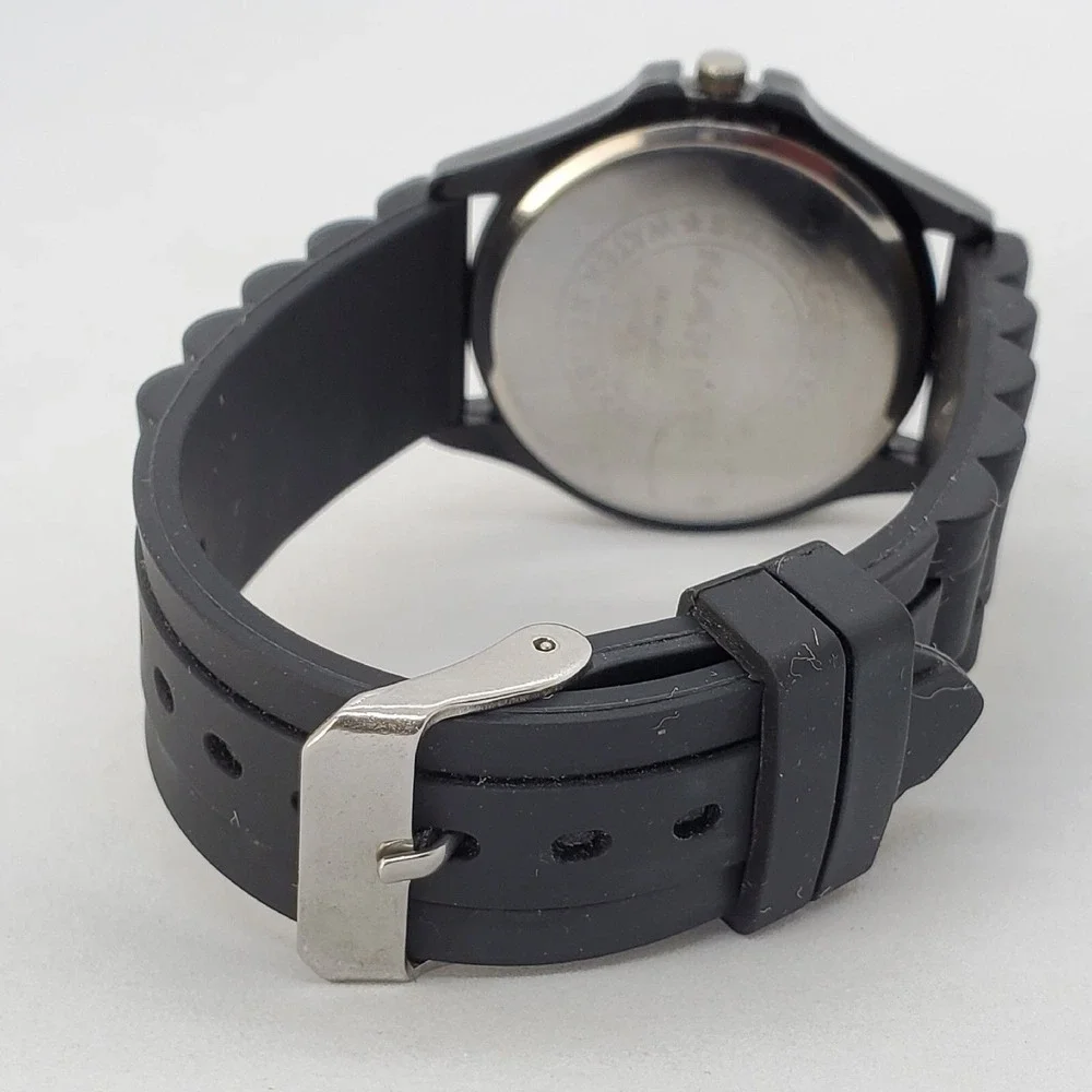 Women's Watch 38MM Black Dial Black Plastic‎ Bands Crystal Bezel New Battery
